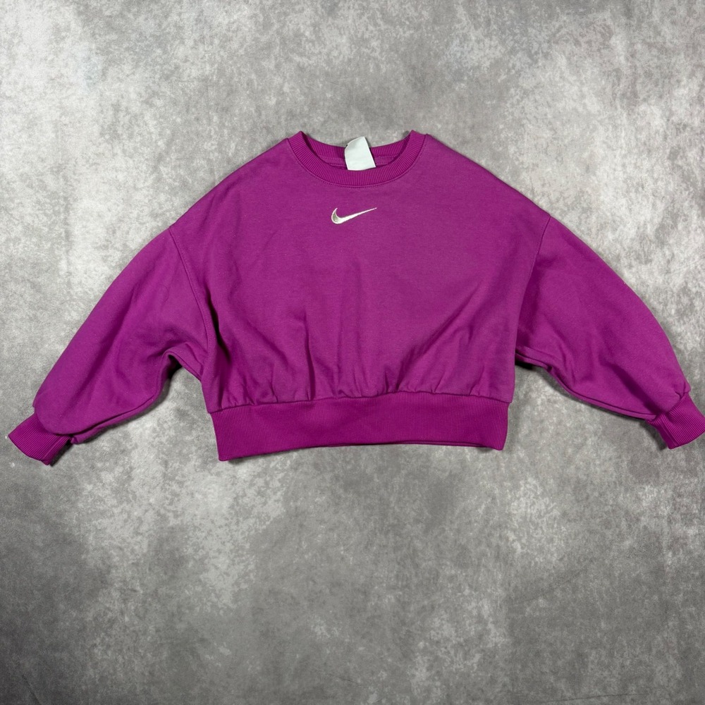 Nike Kids Magenta Cropped Crewneck Sweatshirt Silver Swoosh Size 4-5 Years